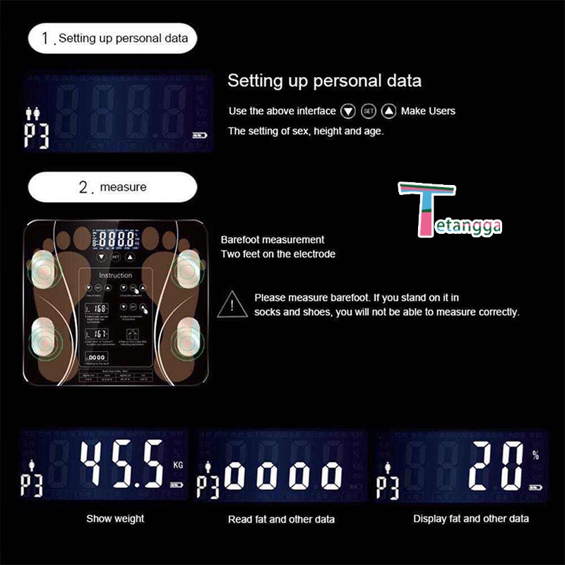 Timbangan Badan Digital Body Fat Health Smart Scale 180KG Recharge Tetangga VS-9006