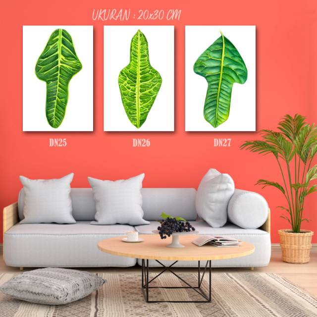 Dekorasi Rumah Poster Daun Bahan Papan MDF Ukuran 20x30cm Hiasan Kamar Cafe Hotel Room Decor Leaves