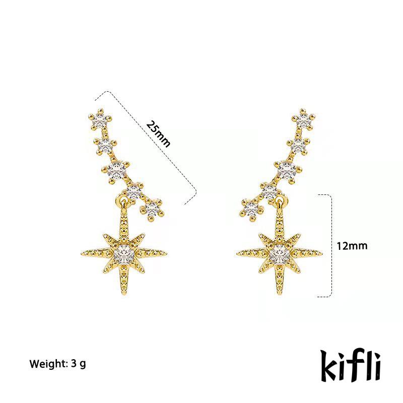 Anting Tusuk Gantung Desain Bintang Heksagram Hias Berlian Imitasi Untuk Wanita (KD)