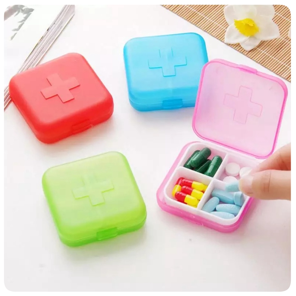 Kotak Obat Harian Mini 4 Sekat Medicine Box Kotak Mini Serbaguna