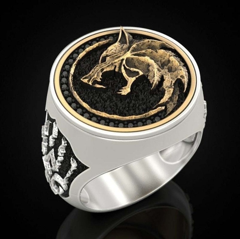 Cincin Gaya Punk Vintage Bentuk Cakar Serigala Viking Warrior Dua Warna Untuk Pria