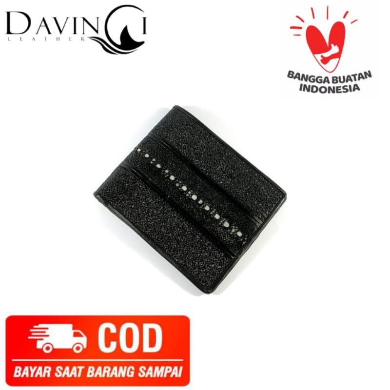 Dompet Pria Lipat Kulit Ikan Pari Asli Variasi Duri Warna Hitam