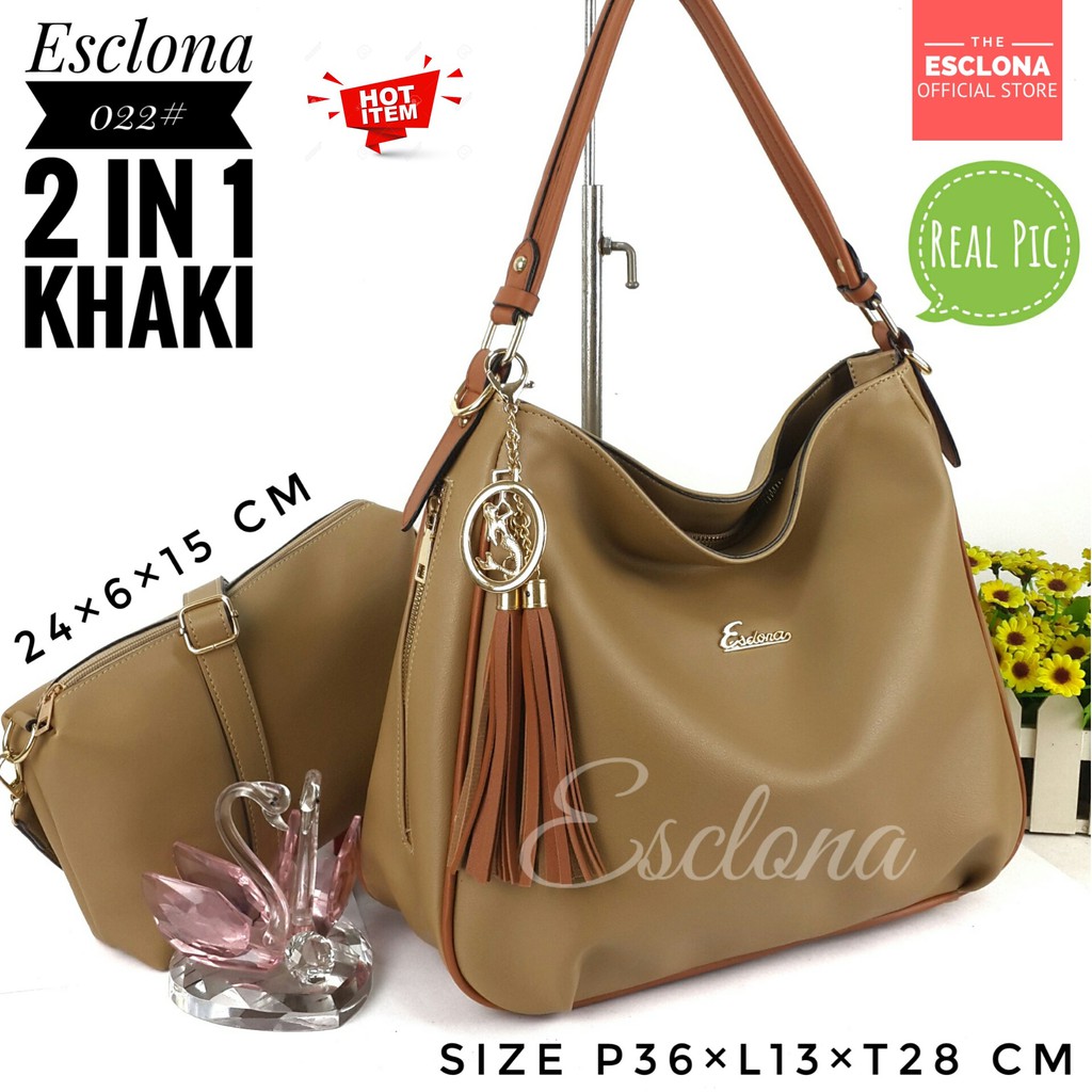 Tas wanita Import Batam Bag Esclona 022 Selempang Cewek Branded Cantik Grosir Fashion Murah Handbag Original Besar Kantor Kerja Kuliah Premium Super Populer Terbaru Terlaris Hobo Ibu Emak Dewasa Santai berpergian Shoulder Bahu