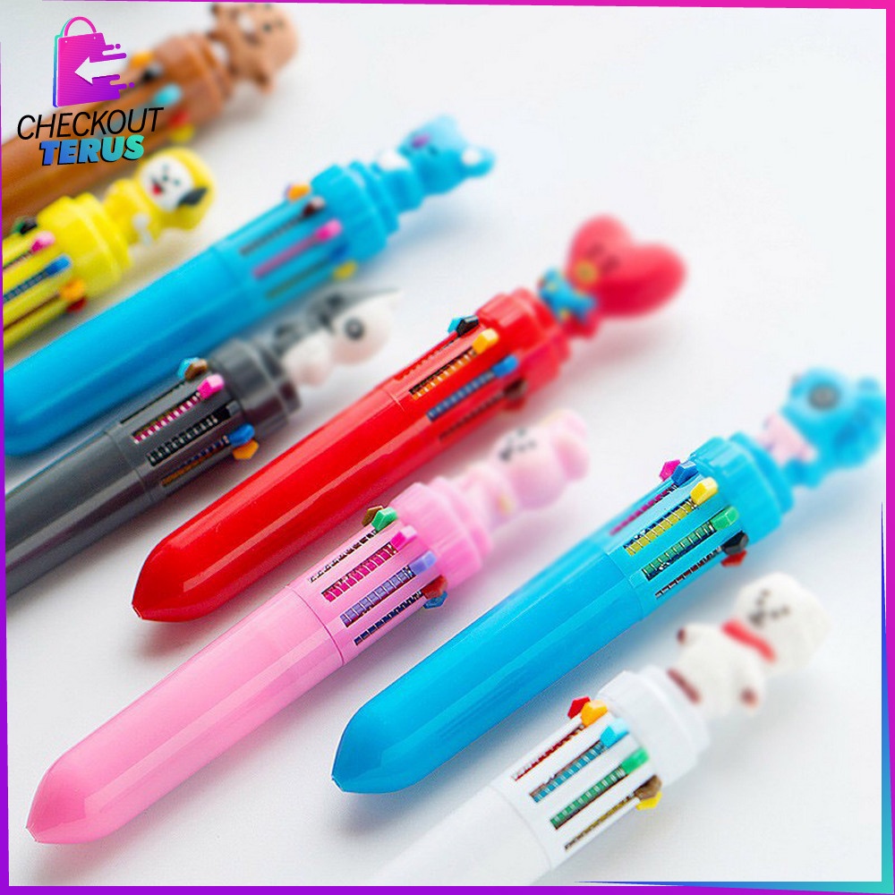 CT A13 PENA BANGTAN BOYS Pena Warna Warni Bolpoin Lucu Pulpen Karakter Kartun Dengan 10 Warna