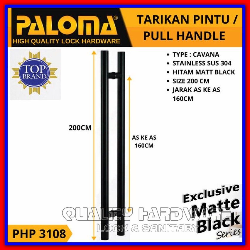 Handle Pintu / Gagang Pintu Minimalis Paloma QHPHP 3108 - 200 cm Hitam Handel Pintu Berkualitas