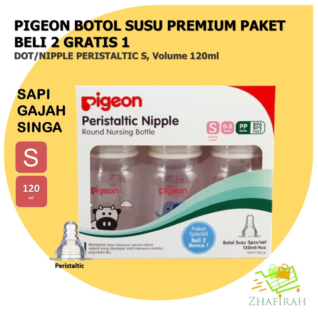 ❤ZJ❤ Botol Susu PIGEON PP RP STD MM Nipple Peristaltic 120ml - Botol SUSU PP RP STD MM PIGEON 120ml Nipple Peristaltic S Dot Peristaltic S - Botol Susu Pigeon 120ml STD MM