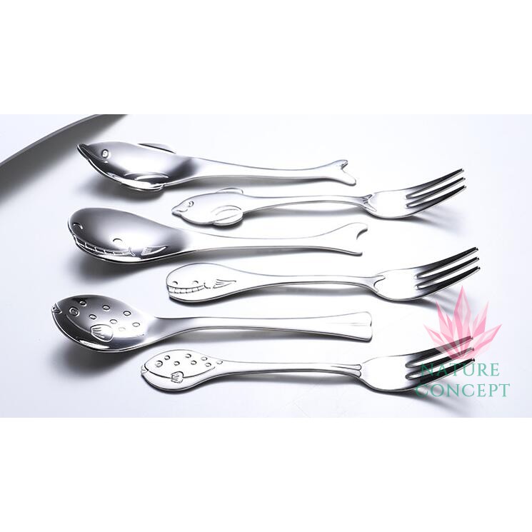 Nature Concept Stainless Steel Unique Fish Collection Children Gift Set (Spoon+Fork) Sendok anak