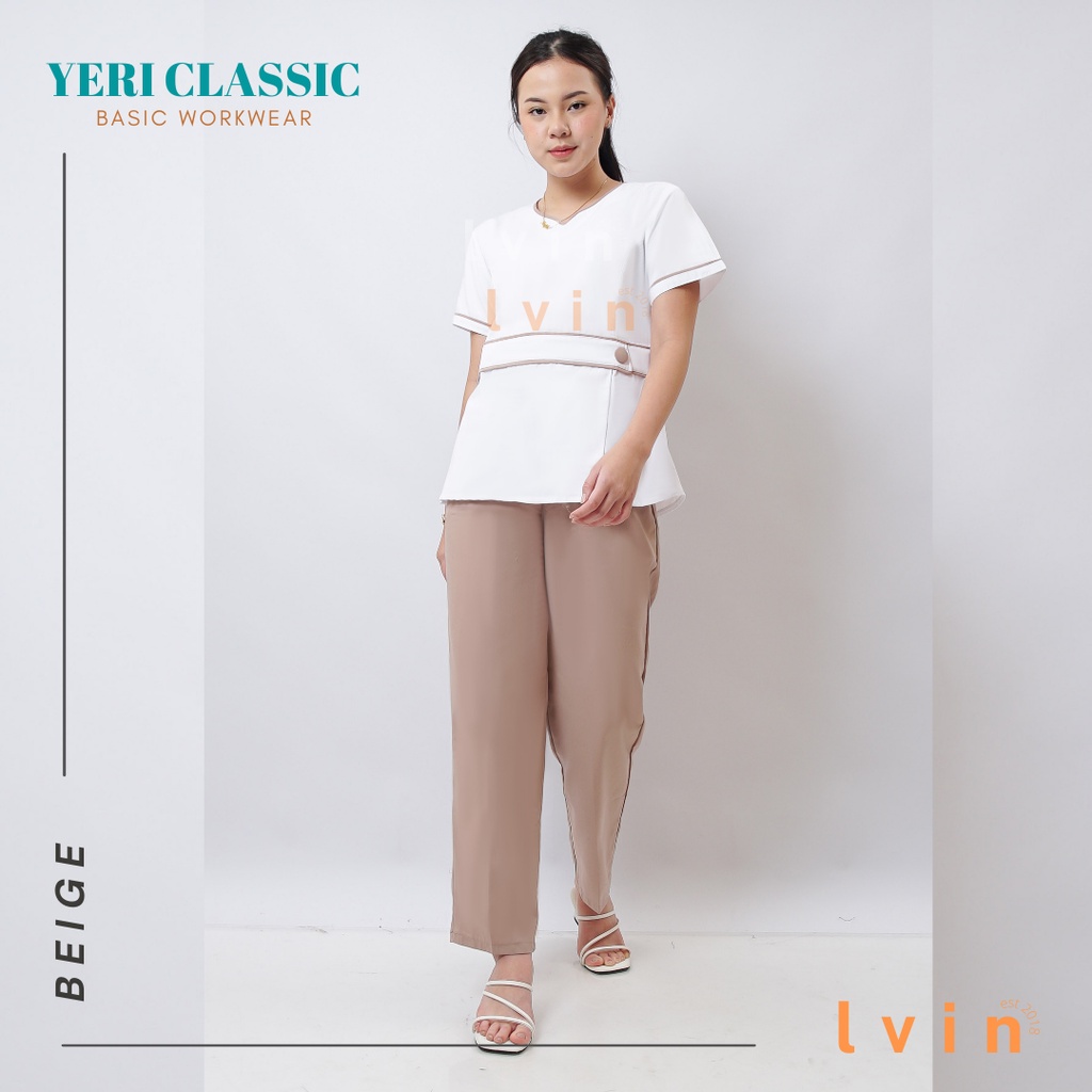 Baju Seragam suster Lvin Peplum / Yeri Classic Series (Kombinasi Putih) / baju babysitter / nanny uniform/seragam klinik/ baju jaga oka