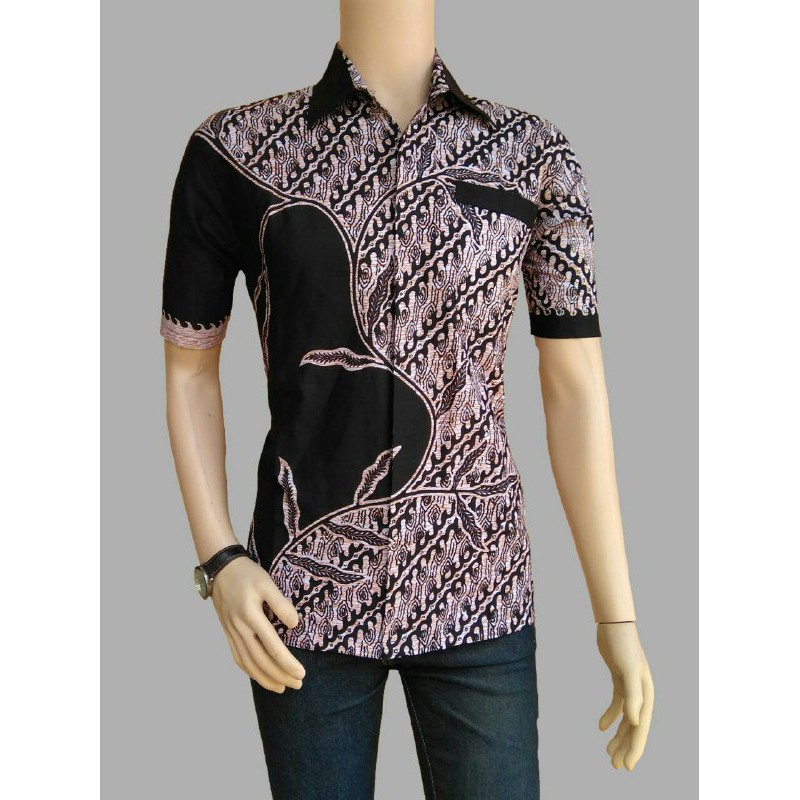 Risna Batik HRB026 kenongo kemeja hem pendek padi pekalongan M L XL MURAH KEREN bati pria wajik biru