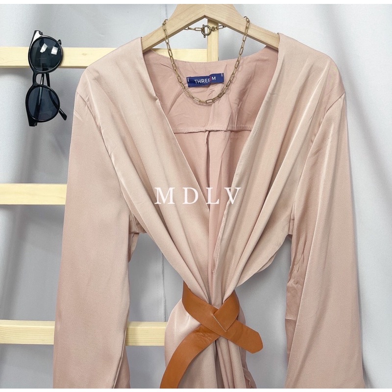 MDLV ~ 7102 Nectaria Satin Cardigan Free Belt Women Satin Cardigan Import Cardigan Satin Lengan Panjang Wanita Fashion import