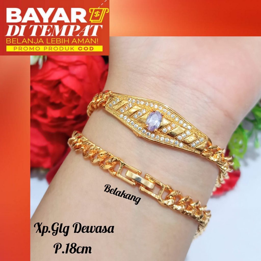 Gelang Wanita TITANIUM Plat Permata Satu Tidak Karat-1