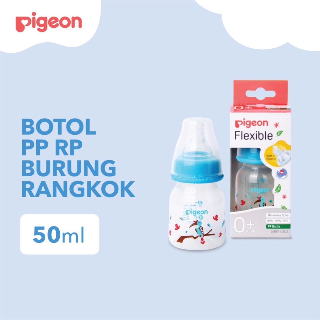 Pigeon Botol Susu Peristaltic Nipple Round Nursing Bottle PP RP Slim Neck Hornbill Burung Rangkok 50ml