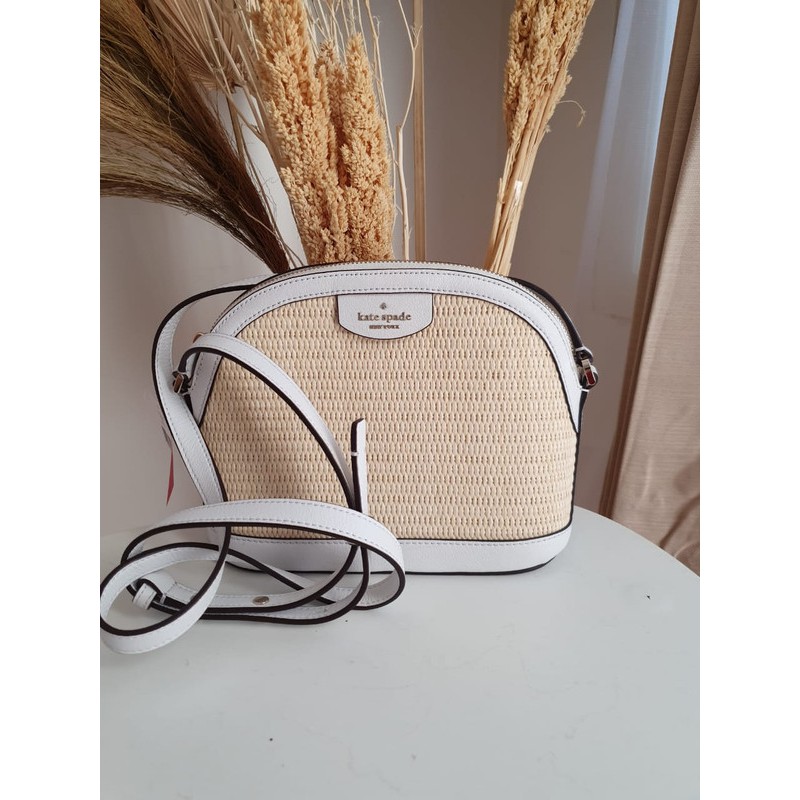 tas kate spade sylvia large dome straw white dove