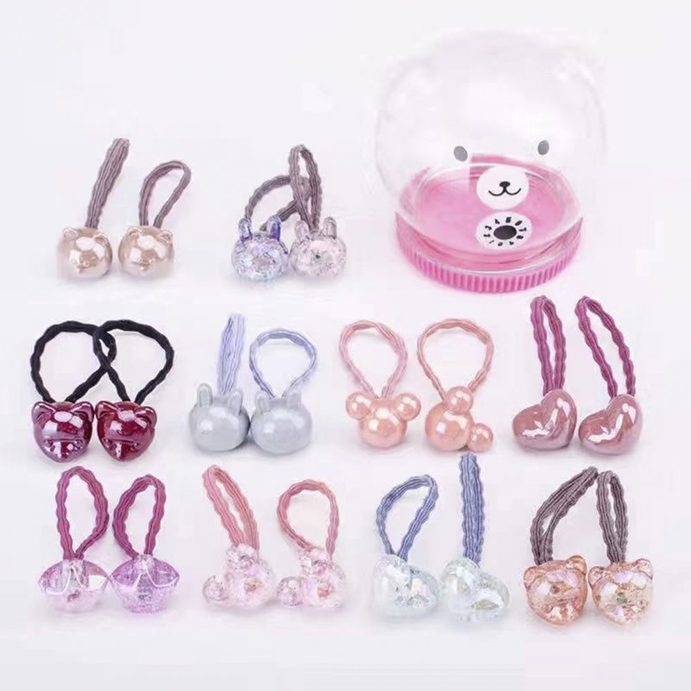 20pcs / Kotak Ikat Rambut Elastis Aksen Bola Kristal Warna Permen Untuk Anak Perempuan