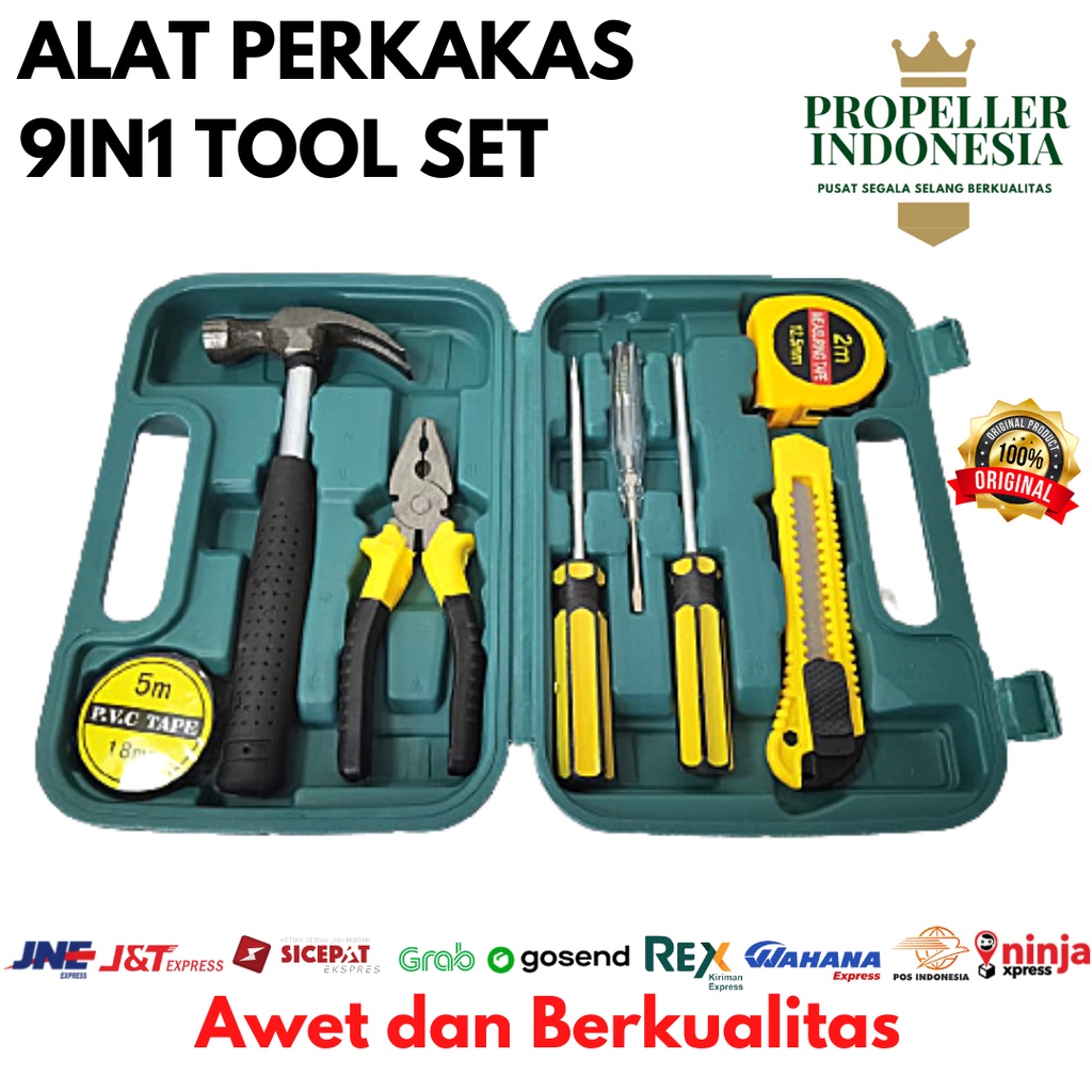 Toolkit Set Perkakas Tukang Alat Tukang 9in1 Tool Set Alat Pertukangan