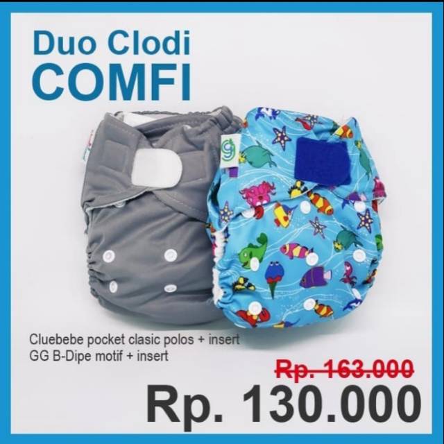 Paket Hemat Clodi DUO COMFI Cloth Diaper Popok Kain Cluebebe GG Pocket Onesize