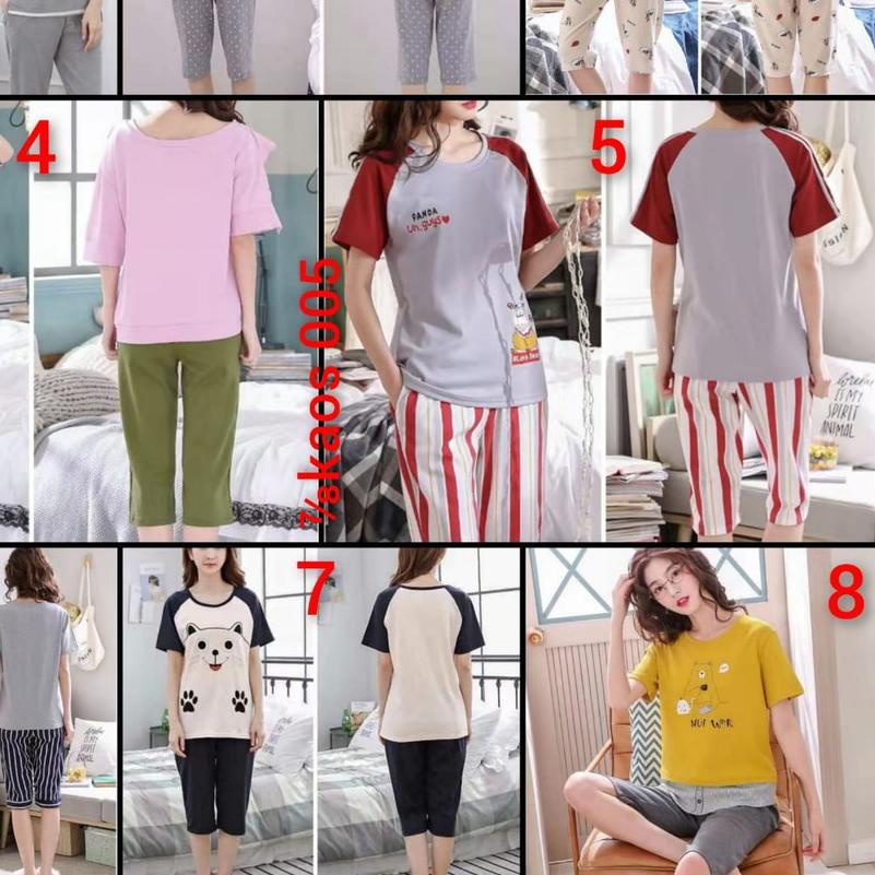 ✱ Baju tidur piyama lengan pendek celana tujuh perdelapan bahan kaos import 7/8kaos005 ✫