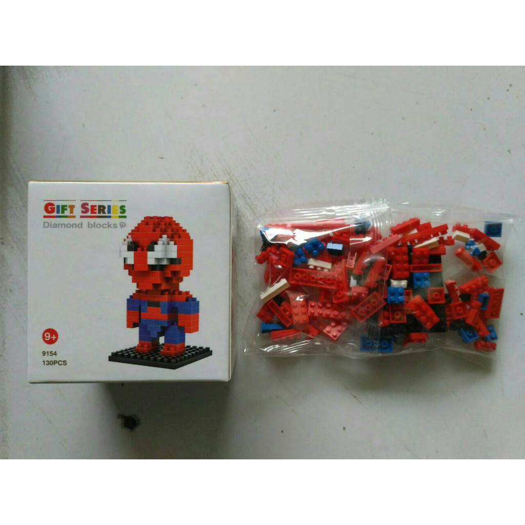 Mainan anak merakit Rakitan Lego Mini Brick Nano Diamond Block karakter spiderman