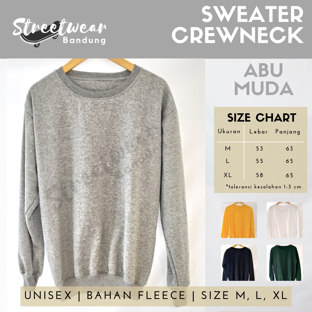 PROMO SWEATER POLOS MURAH PRIA/WANITA KUALITAS PREMIUM, CREWNECK ABU MUDA