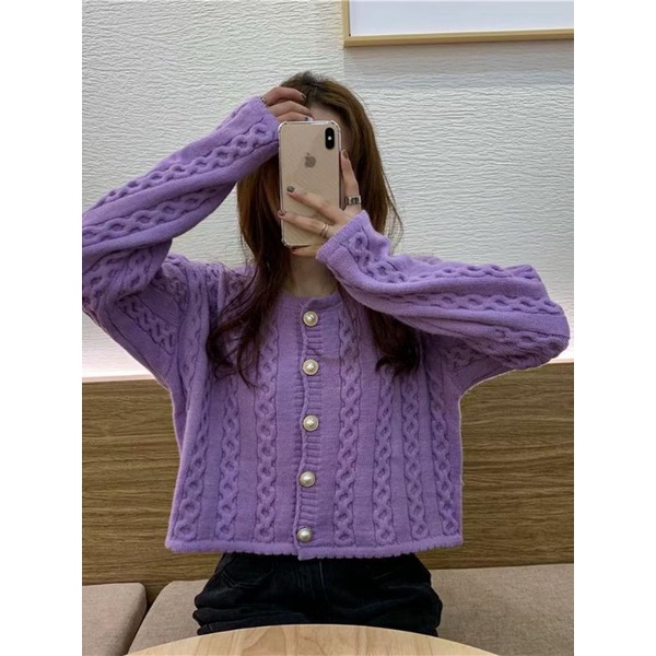 IMPORT WOMAN TEEN KNIT CROP CARDIGAN •NA BI• KARDIGAN RAJUT WANITA MUSIM DINGIN KOREAN STYLE