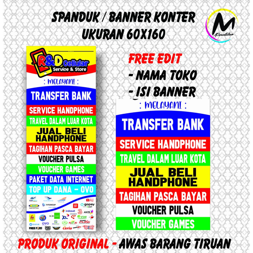 Cetak Banner Konter HP - Ukuran 60x160 Cm
