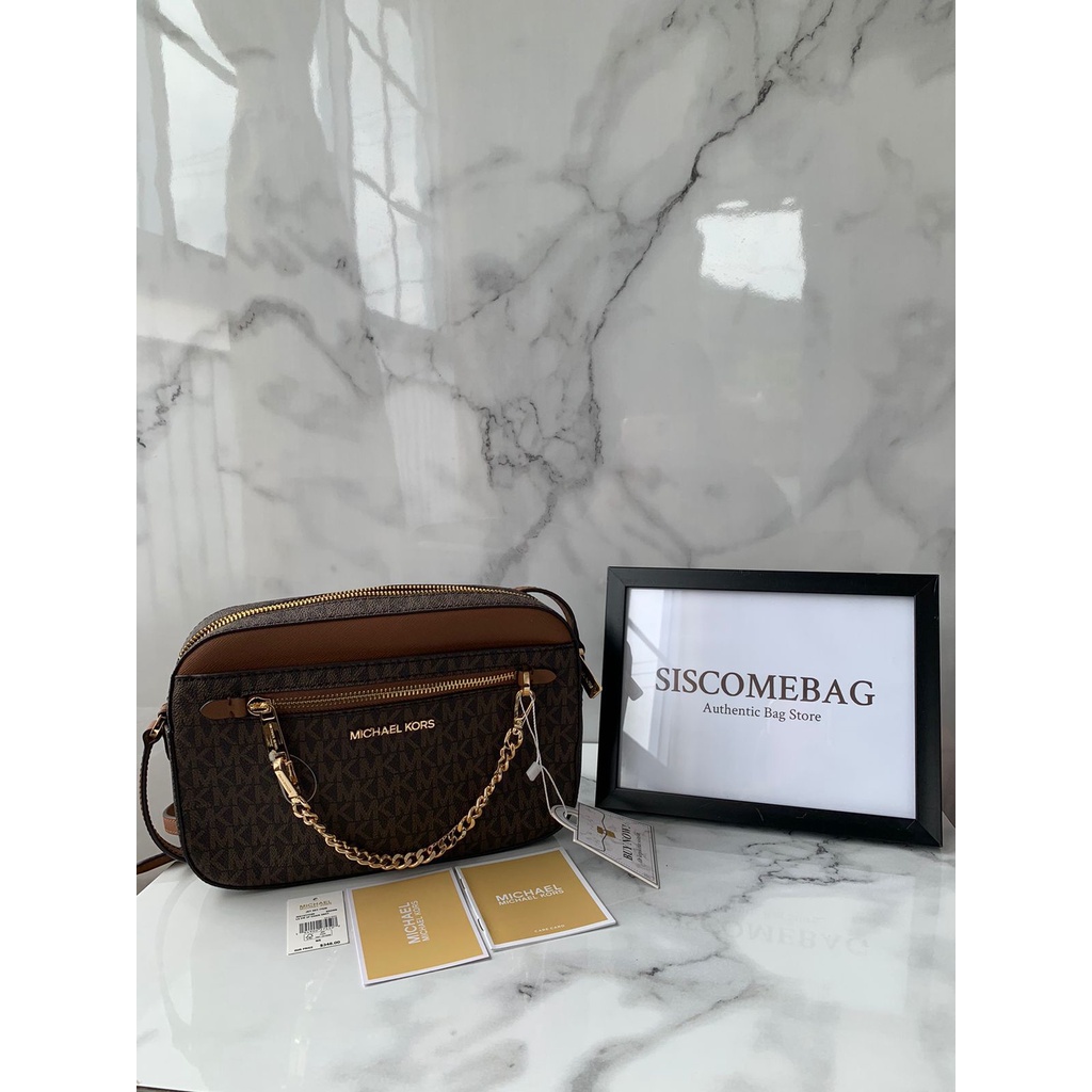 MK jet set item large zip chain crossbody brown