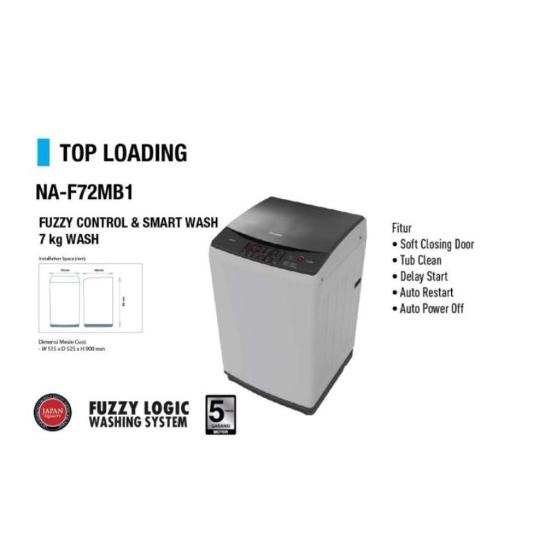 Mesin Cuci Top Loading Panasonic 7Kg 1 Tabung NA-F72MB1