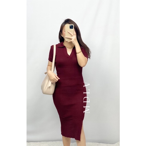 MDLV ~ Dress Airin Rajut Dress Bodycon Slide Samping