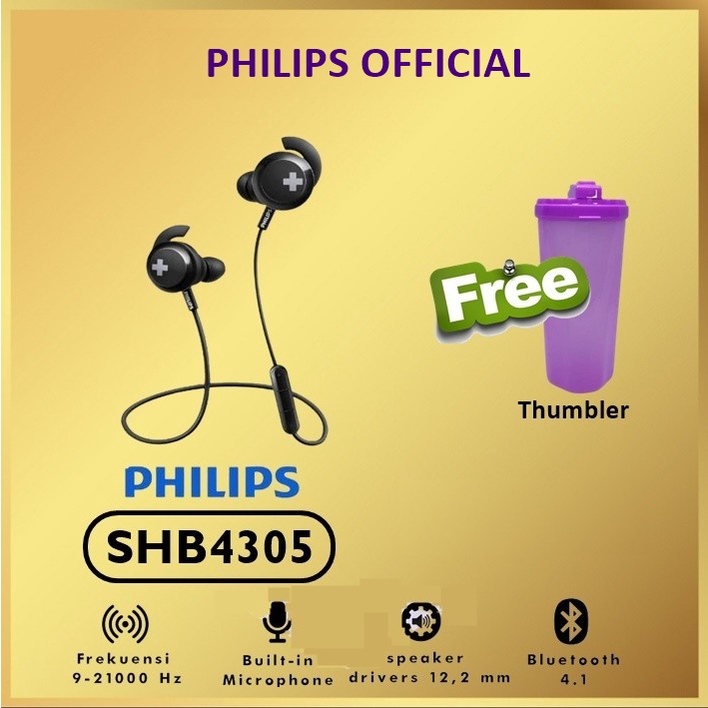 Philips SHB4305 BASS+ Wireless Bluetooth Headphones With Mic SHB 4305 SHB4305BK