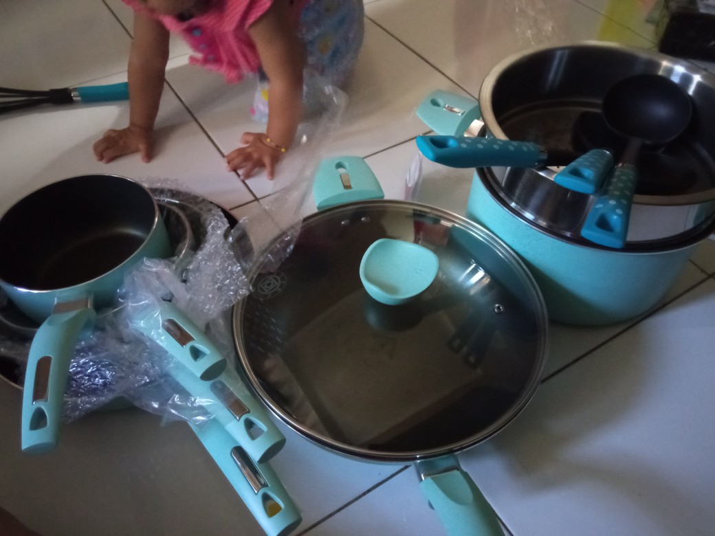 Panci Penggorengan Set / Wajan  Anti Lengket / 9pcs Cookware Set Pastel Supra I Ready Stock!!!