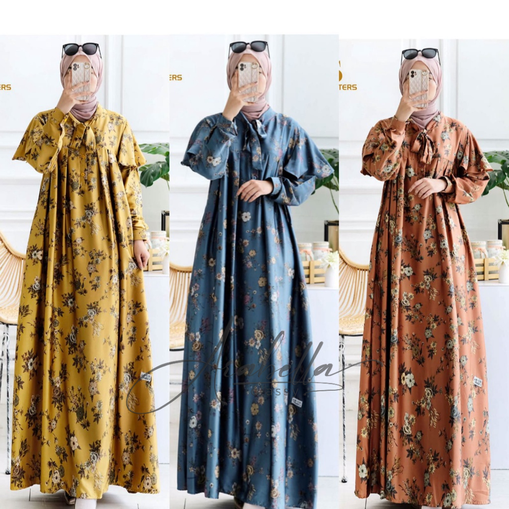 Hijab Sister's Genia Dress Pakaian Gamis Kondangan Wanita Muslim Baju Dress Maxy Jumbo Armani Silk Premium LD110 Motif Polos