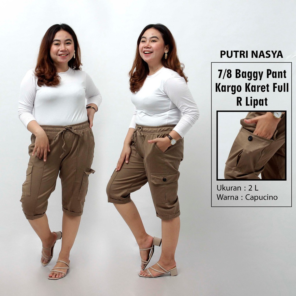 Celana 7/8 jumbo K karet full / baggy pant jumbo / celana pendek model 8L-6L-5L-4L-2L-XL-S fit to L