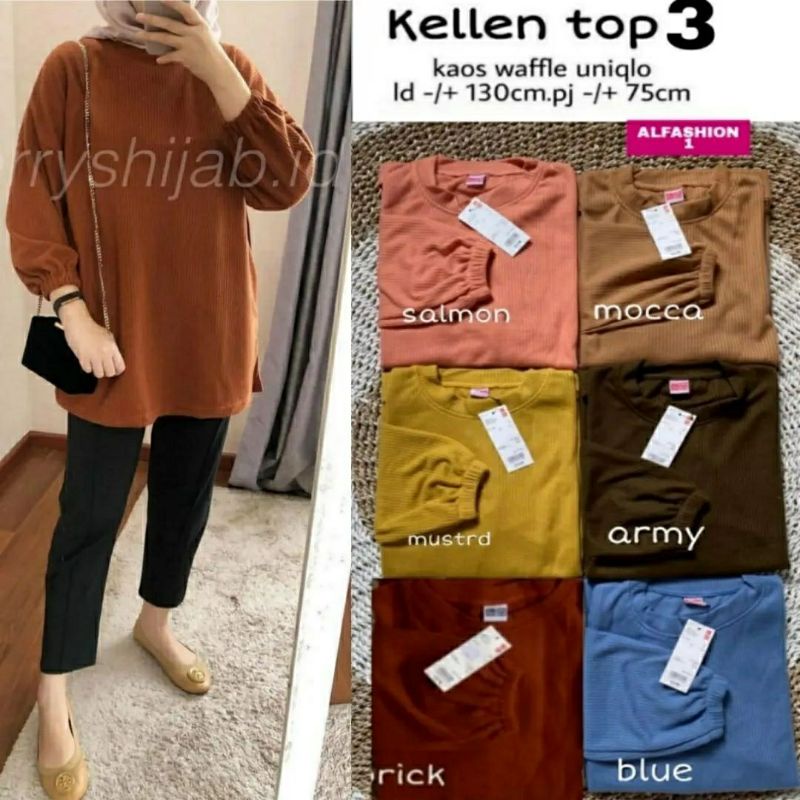 Kellen Top #3, ATASAN/KAOS BIG SIZE CANTIK FIT XXXL LD 120-130 BAHAN KAOS WAFFLE UNIQLO TERMURAH OOTD