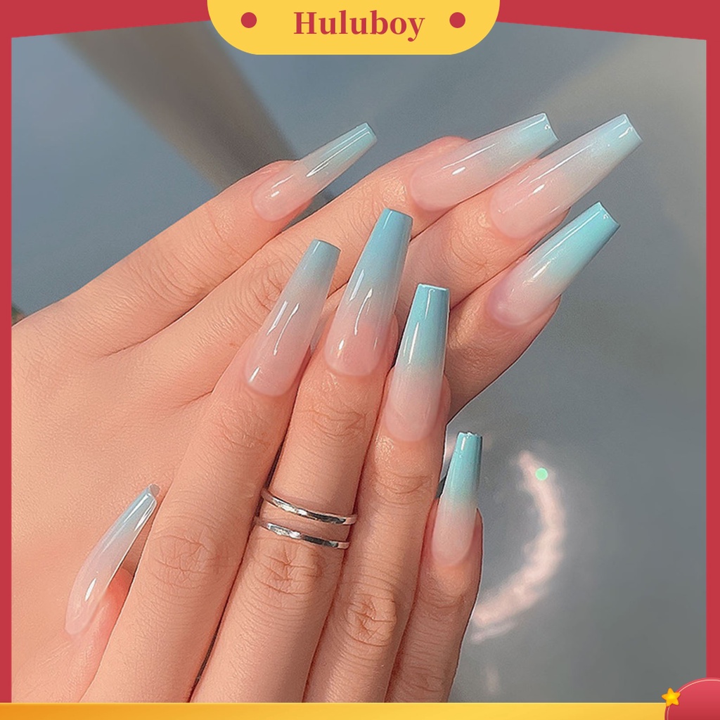 Huluboy Huluboy♡ 24pcs / Box Kuku Palsu Ultra Tipis Warna Gradasi Untuk Manicure