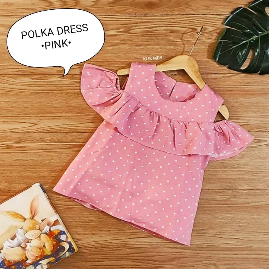 Klik Mds Dress Anak Perempuan Motif Polka Ukuran S-M-L-XL Usia 1 - 5 Tahun