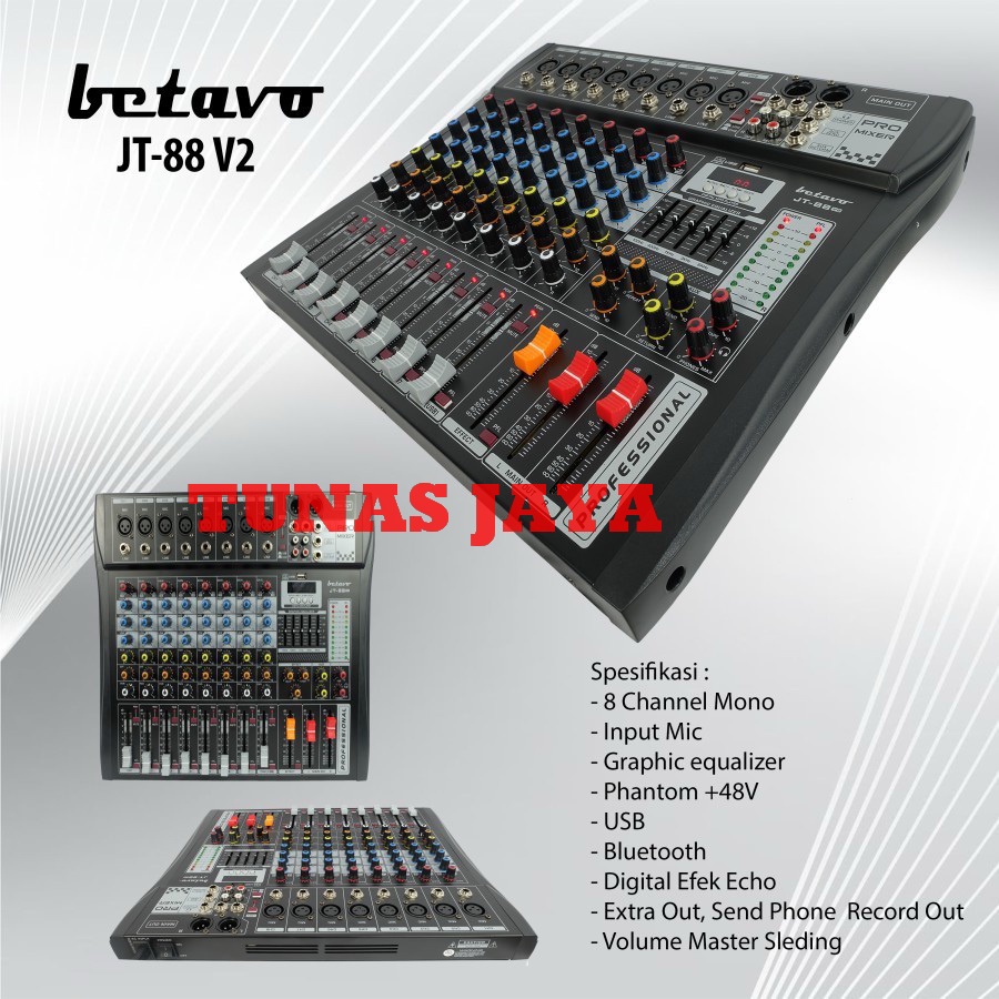 MIXER AUDIO BETAVO JT 88 V2 - JT 88V2 - JT88V2 - JT88 V2 8 CHANNEL