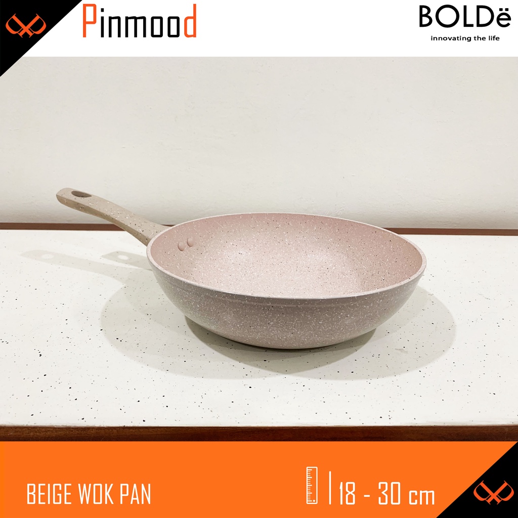 BOLDE BEIGE WOK PAN / WOKPAN SUPER PAN COATING GRANITE PANCI PENGGORENGAN WAJAN WOK ANTI LENGKET 18 20 22 24 26 28 30 CM