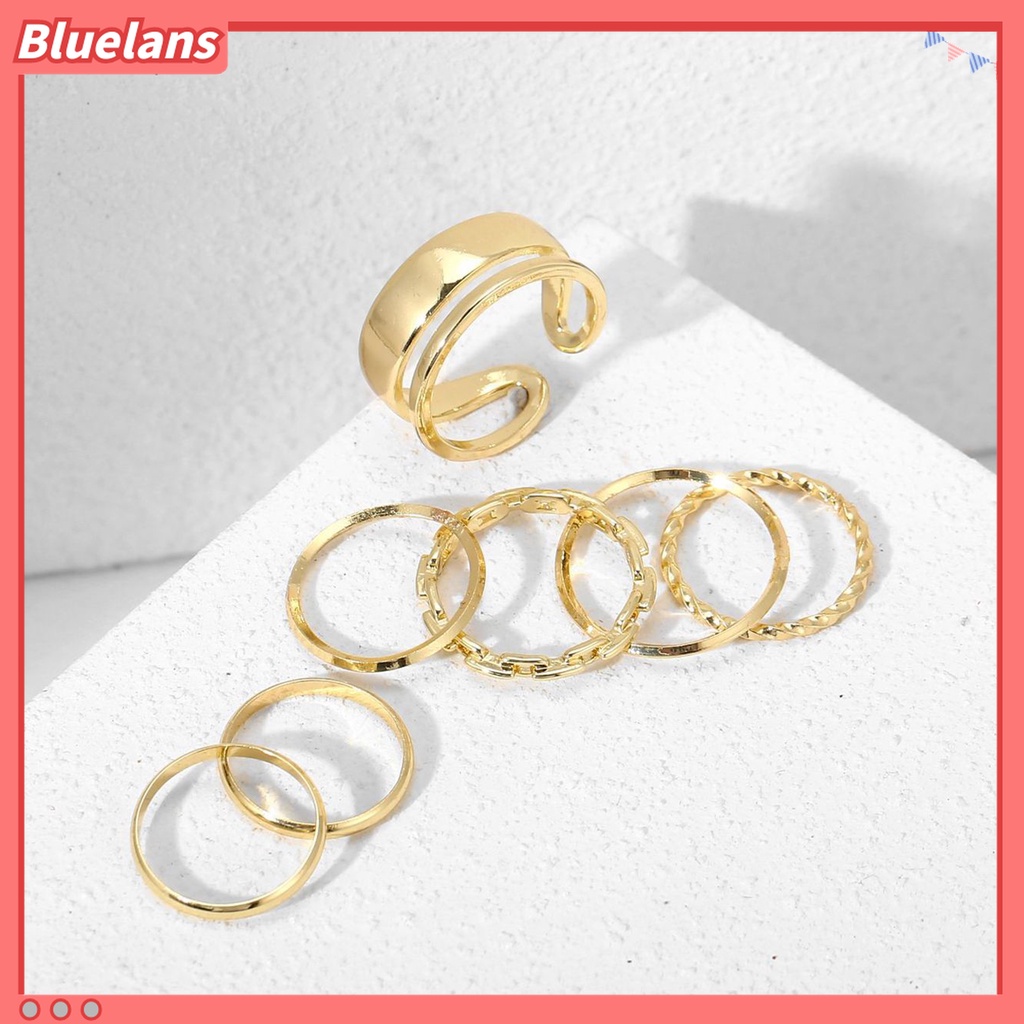 Bluelans 7pcs / Set Cincin Knuckle Rantai Halus Untuk Hadiah Wanita