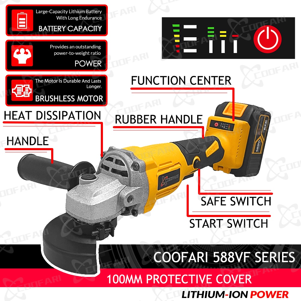 Kualitas Tinggi 2Buah 588VF Cordless Brushless Angle Grinder dan 680N.M Brushless Impact Wrench Dengan 2 Pcs Baterai