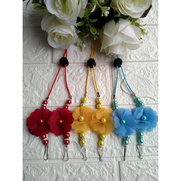 2 in 1 strap masker mutiara/strap masker bunga