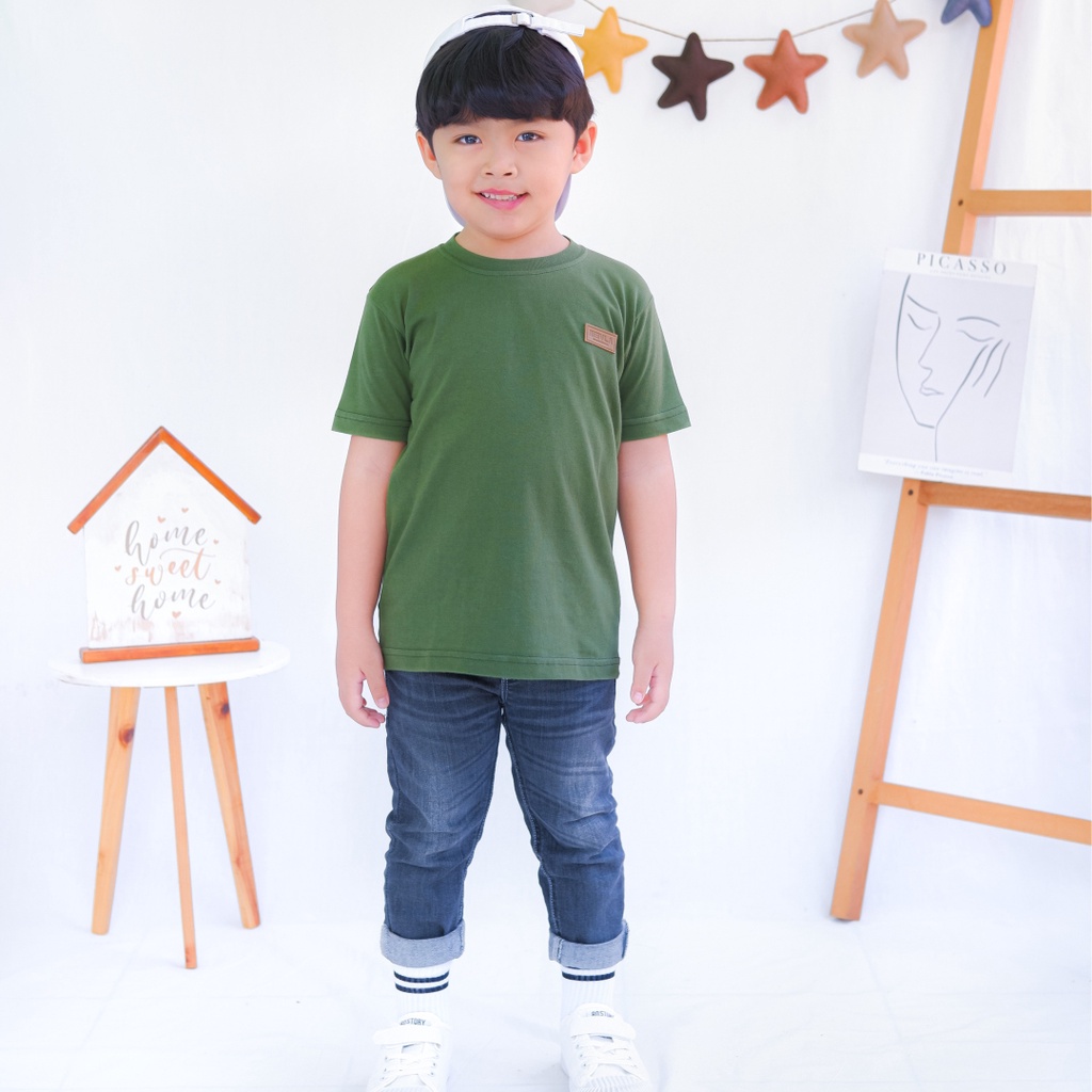 Kaos Polos Anak Laki Laki Perempuan Branded Premium Original | Mevla Kids - Kenzi Green Cactus