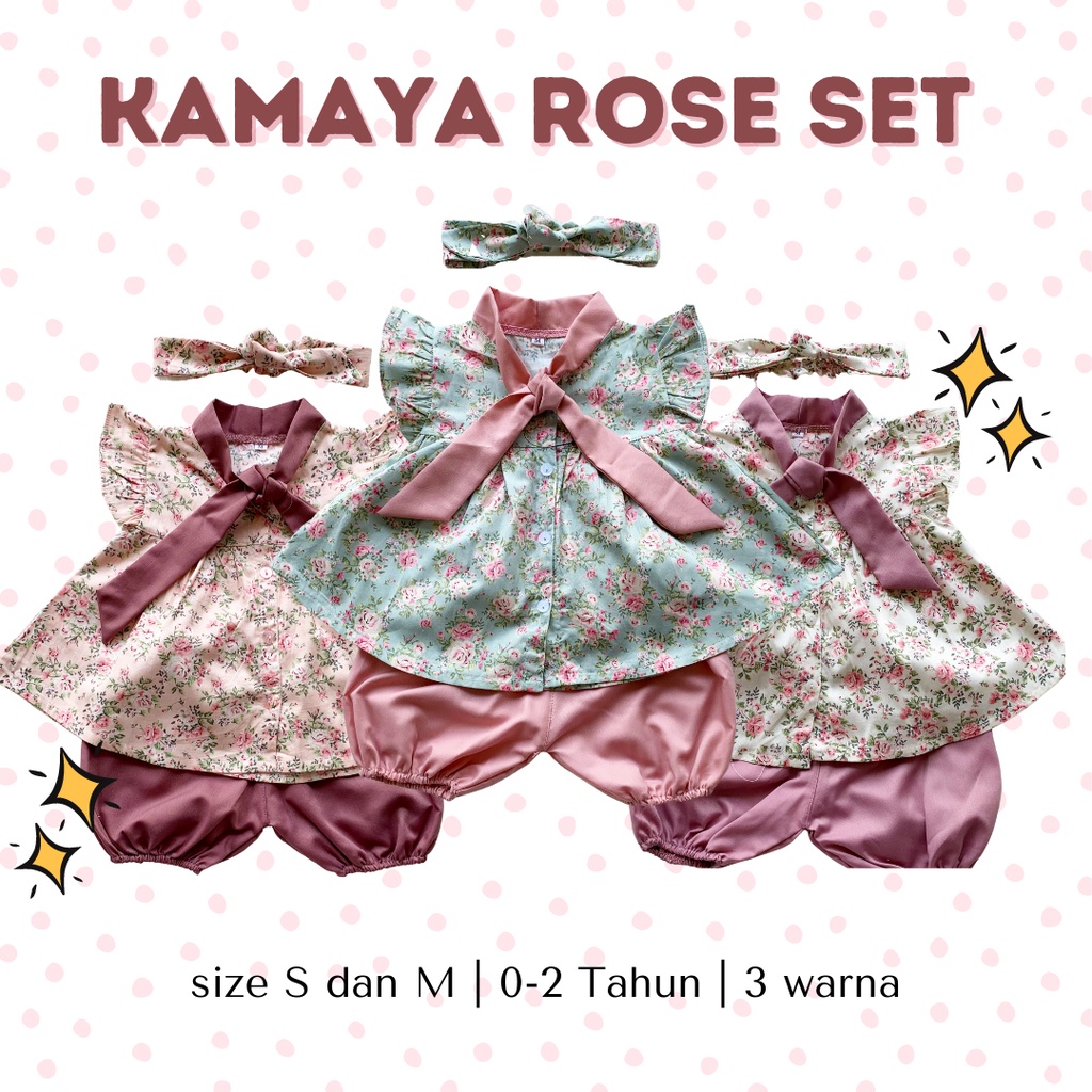 setelan katun anak perempuan baby 0 1 2 tahun balita KAMIA KAMAYA CARLA ROSE SET baju pergi baby perempuan setelan katun jepang anak bando set