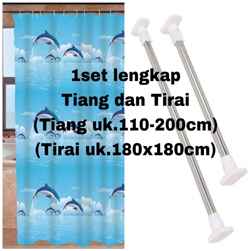 (1 set) Tirai kamar mandi plus Tiang kamar mandi / Tiang gorden+Tirai shower curtain