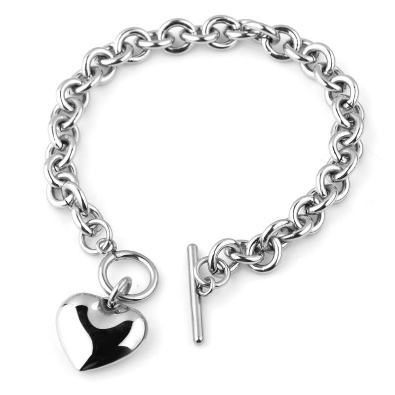 SIY  1Set Women Ladies Stainless Steel Chain Heart Shaped Toggle Bracelet Pendant Necklace for Jewelry Gifts Decor