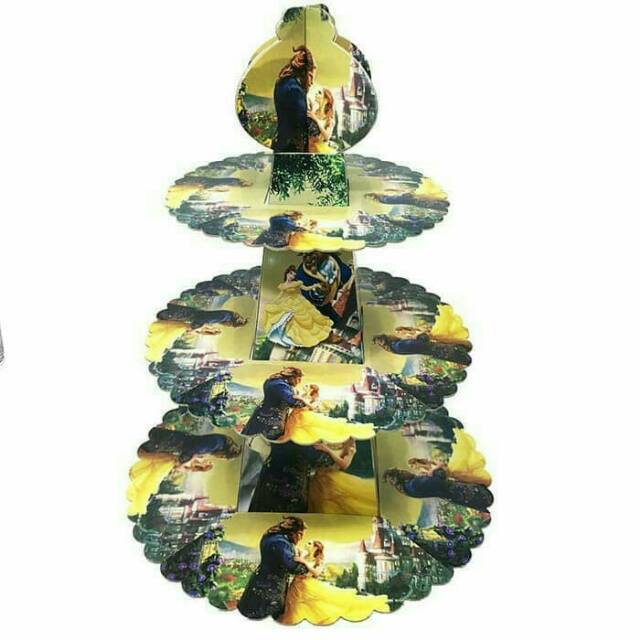 Tempat cup cake cupcake muffin coklat stand 3 tier susun karakter beauty and the beast