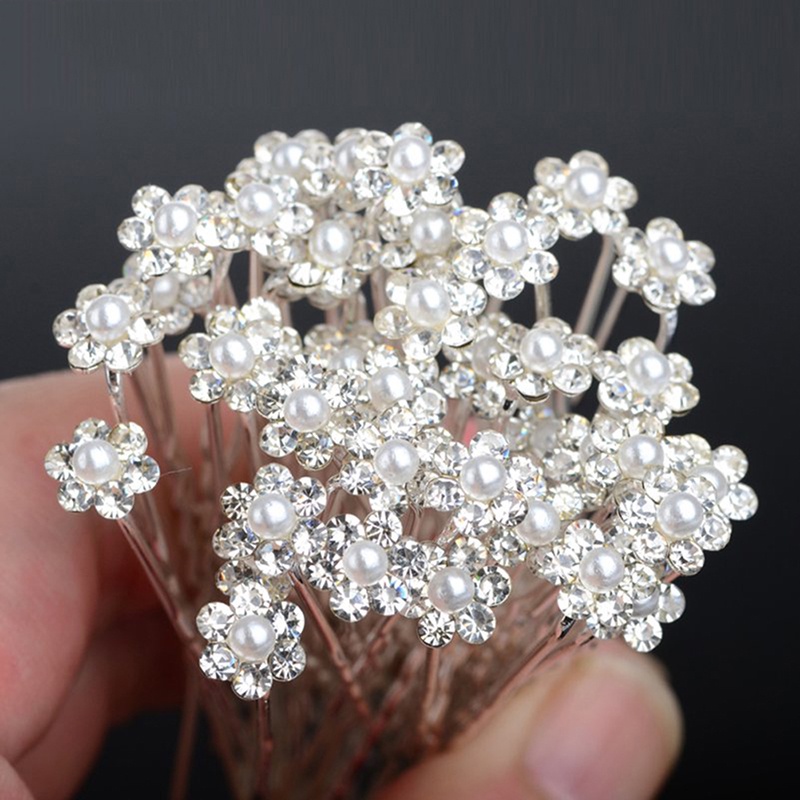 {LUCKID}40 PCS Wedding Hair Pins Crystal Pearl Flower Bridal Hairpins Hair Accessories