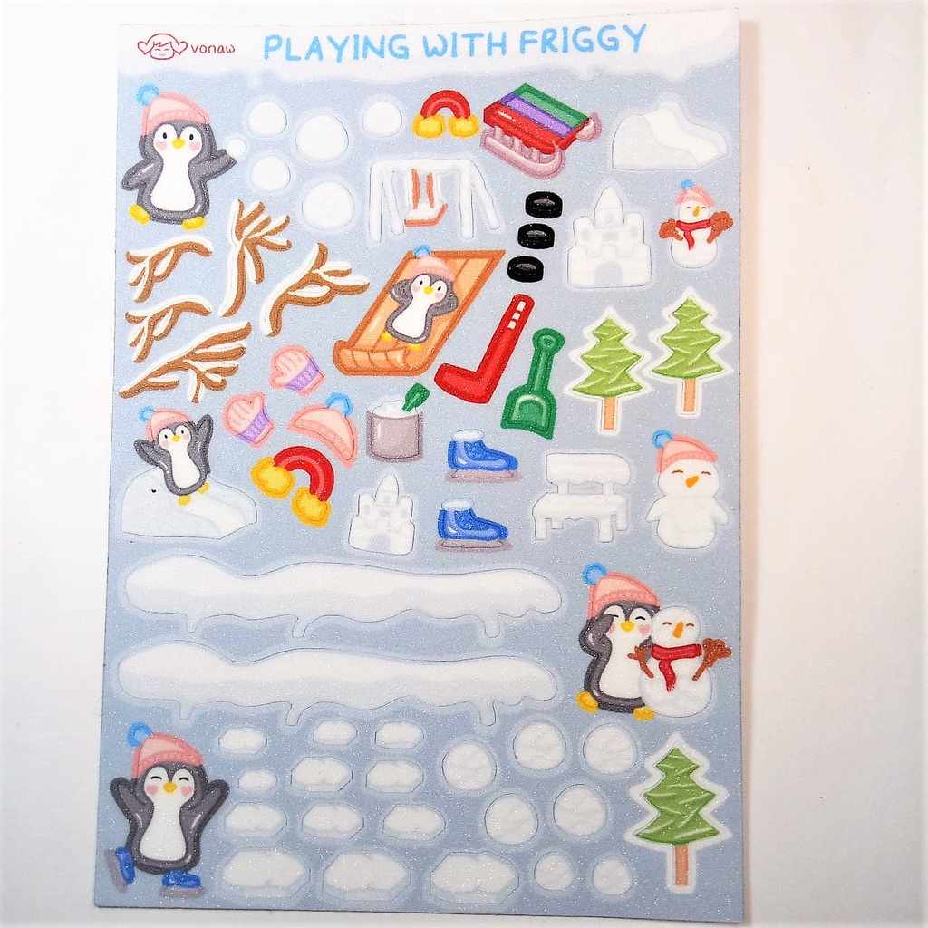 

PLAYING WITH FRIGGY STICKER SHEET | penguin in winter