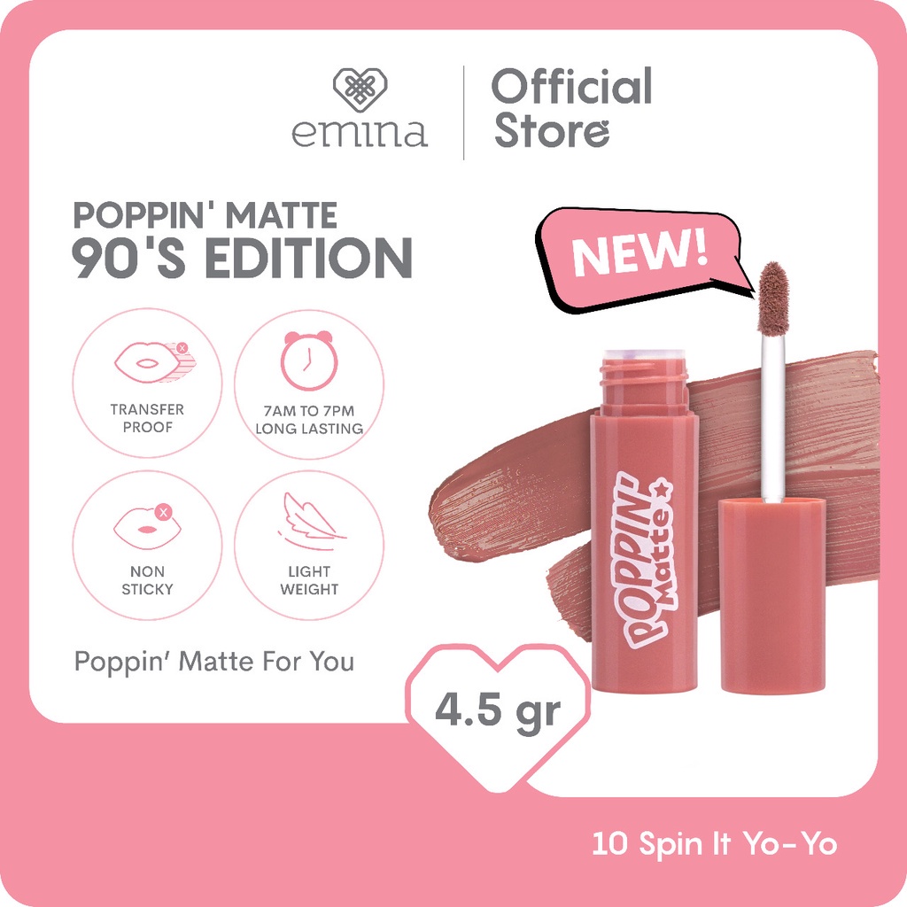 NEW Limited Edition! Emina Poppin Matte The 90s Edition 4.5 g - Lip Matte Transferproof Remaja Special Edition BISA COD