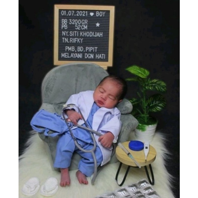 Baju Kostum Nakes set + Jas Dokter Baby Newborn/Kostum Nakes + jas dokter anak/Kostum Fotoshoot Baby