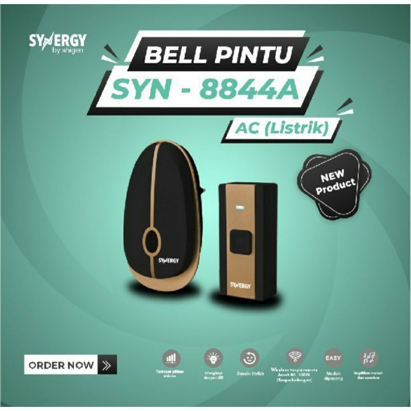 Synergy Bell Remote rumah wireless tanpa kabel SYN 8844A AC listrik 1 tombol